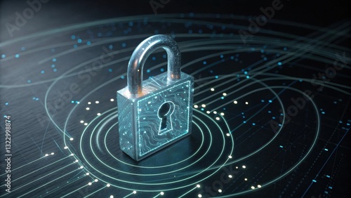 Wallpaper Mural Quantum holographic encryption featuring a padlock on a circuit board in a sci-fi inspired setting Torontodigital.ca