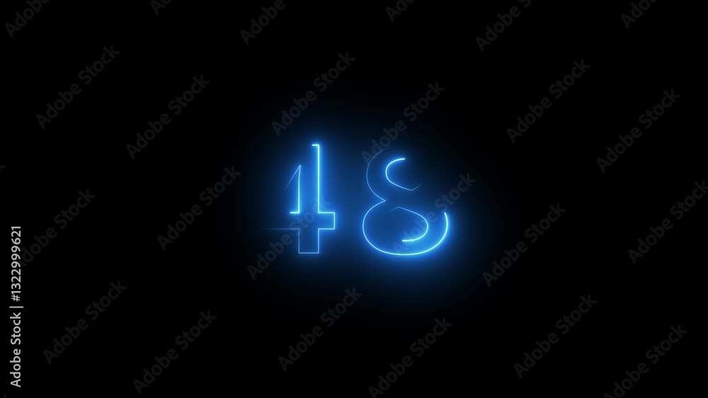 neon text 48 number countdown icon background 4k animation .Neon number 48 with alpha channel, neon numbers, Bright neon glowing number 48 Energy Neon red Number 48 Animation