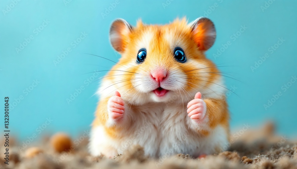 Cute Hamster Giving Thumbs Up with Positive Expression on Blue Background Cute Hamster Giving Thumbs Up with Positive Expression on Blue Background