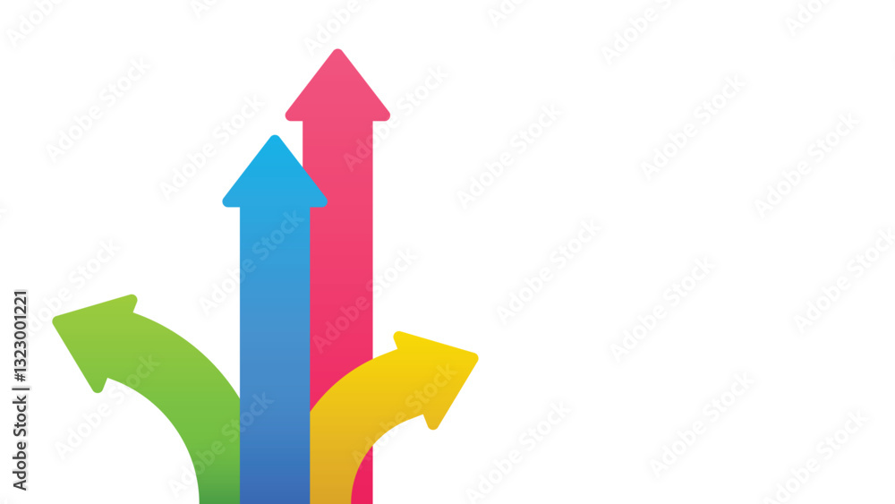 3 multicolor arrows pointing up going to the different direction represent profit, progress and Success in a Different Way 3 multicolor arrows pointing up going to the different direction represent profit, progress and Success in a Different Way
