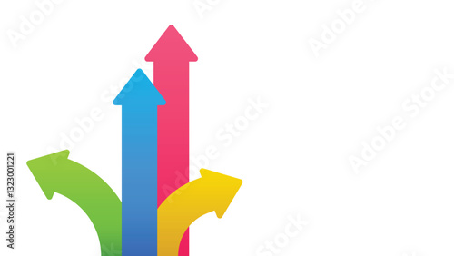 3 multicolor arrows pointing up going to the different direction represent profit, progress and Success in a Different Way