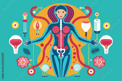 An educational graphic showing the structures of male and female genital organs for anatomy study, Structure of male and female genital organs,