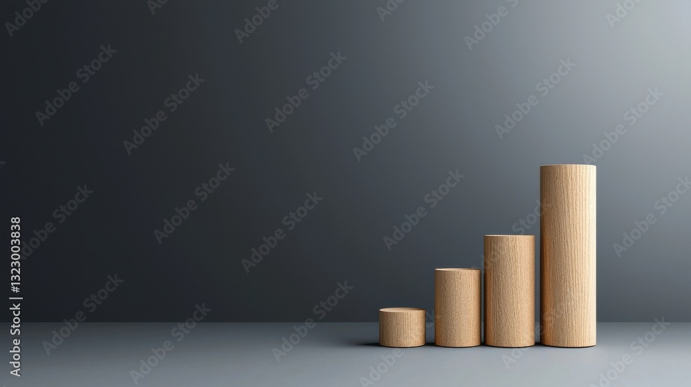 Wooden Cylinders Displaying Growth Against Simple Background for Business and Presentation Concepts Wooden Cylinders Displaying Growth Against Simple Background for Business and Presentation Concepts