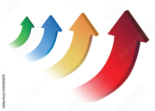 curved 3D multicolor arrows pointing up represent profit and progress