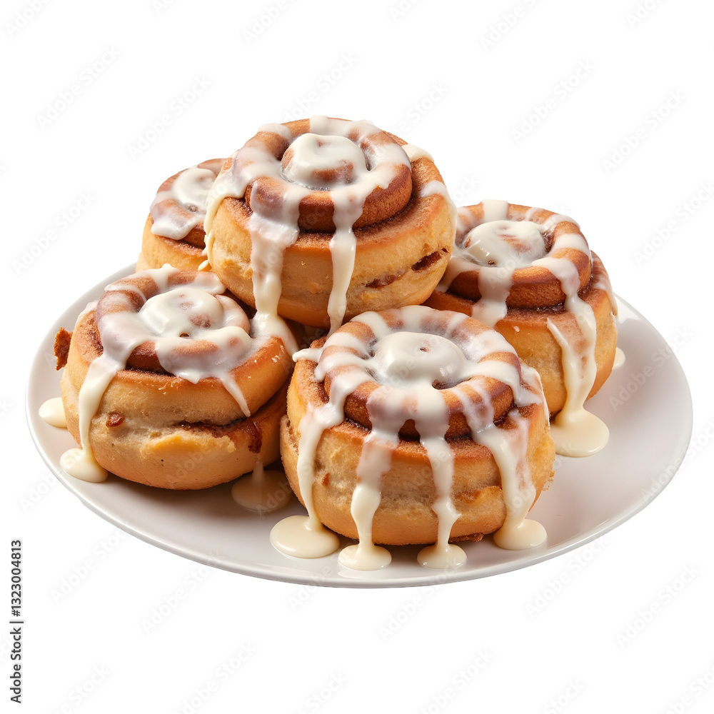 Delicious Cinnamon Rolls Stacked on a White Ceramic Plate Delicious Cinnamon Rolls Stacked on a White Ceramic Plate
