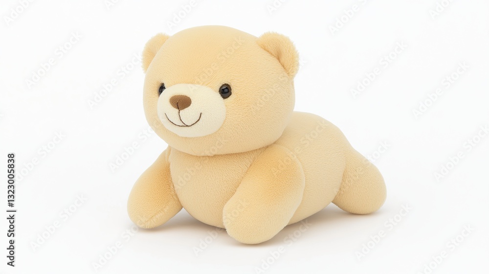 Fototapeta premium Beige plush bear toy studio shot, white background, adorable, child's play