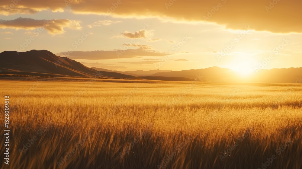Golden sunset field landscape nature hills. AI generated Golden sunset field landscape nature hills. AI generated