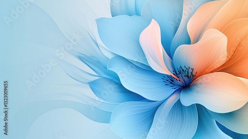 Floral illustration abstract background idea. A vibrant flower design blending shades of blue and orange for a refreshing aesthetic.