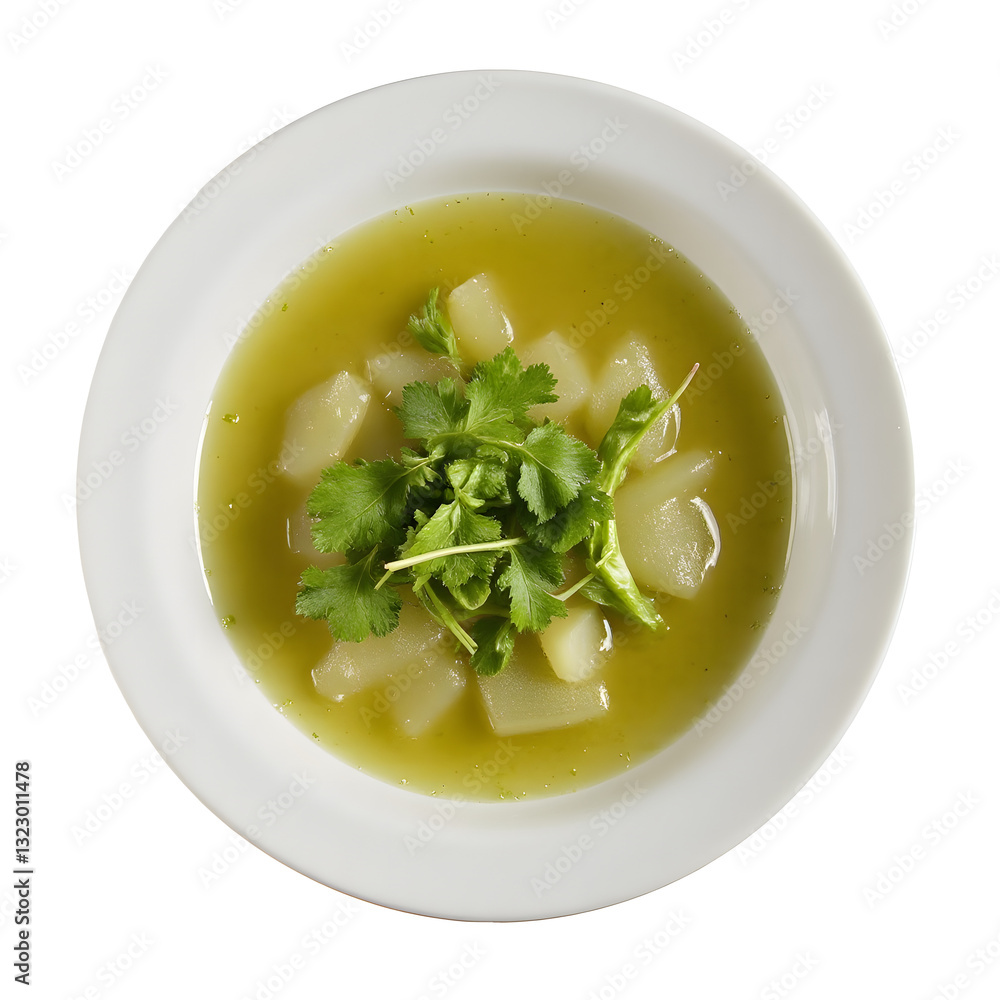Fresh Cilantro Soup Healthy and Delicious Comfort Food Isolated on White Background Fresh Cilantro Soup Healthy and Delicious Comfort Food Isolated on White Background