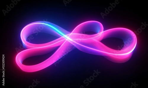 3d render. Abstract neon wallpaper. Glowing dynamic lines over black background. Light drawing trajectory. Fluorescent ribbon