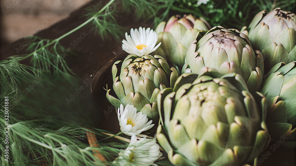 Fototapeta premium Vintage Botanical Illustration of Italian Artichokes – Rustic Farmhouse Wall Decor