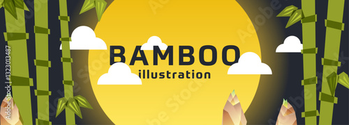 竹と月と筍の背景イラスト