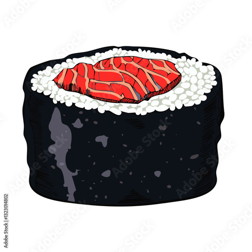  Fresh Salmon Gunkan Maki Sushi with Rice and Seaweed