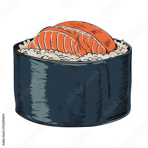  Fresh Salmon Gunkan Maki Sushi with Rice and Seaweed