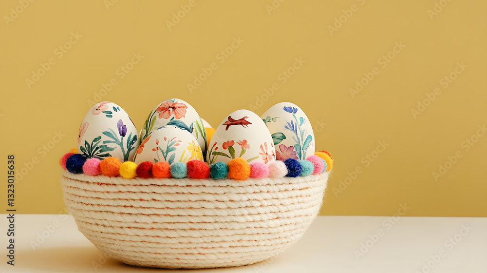 Fototapeta premium easter, egg, basket, holiday, eggs, spring, decoration, celebration, color, food, colorful, wicker, pink, seasonal, isolated, season, tradition, symbol, yellow, traditional, easter egg, nest, green, b