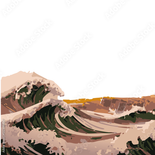 Dramatic Stormy Sea Illustration with Torrential Rain, Rough Waves, and Dark Clouds

