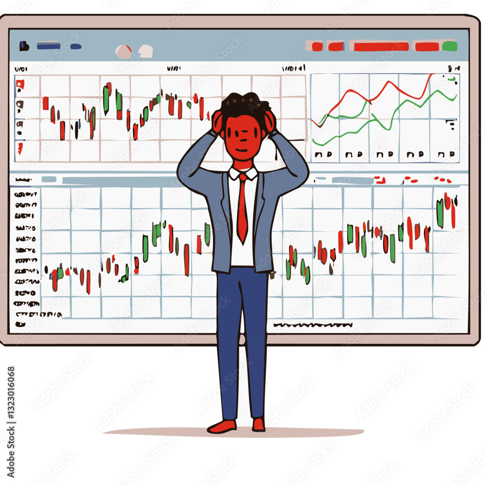 Stressed Businessman with Hands on Head in Front of Financial Charts and Market Data
Stressed Businessman with Hands on Head in Front of Financial Charts and Market Data