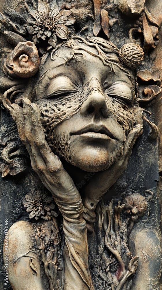 Serene Stone Sculpture: A Dreamlike Portrait of Nature's Embrace Serene Stone Sculpture: A Dreamlike Portrait of Nature's Embrace