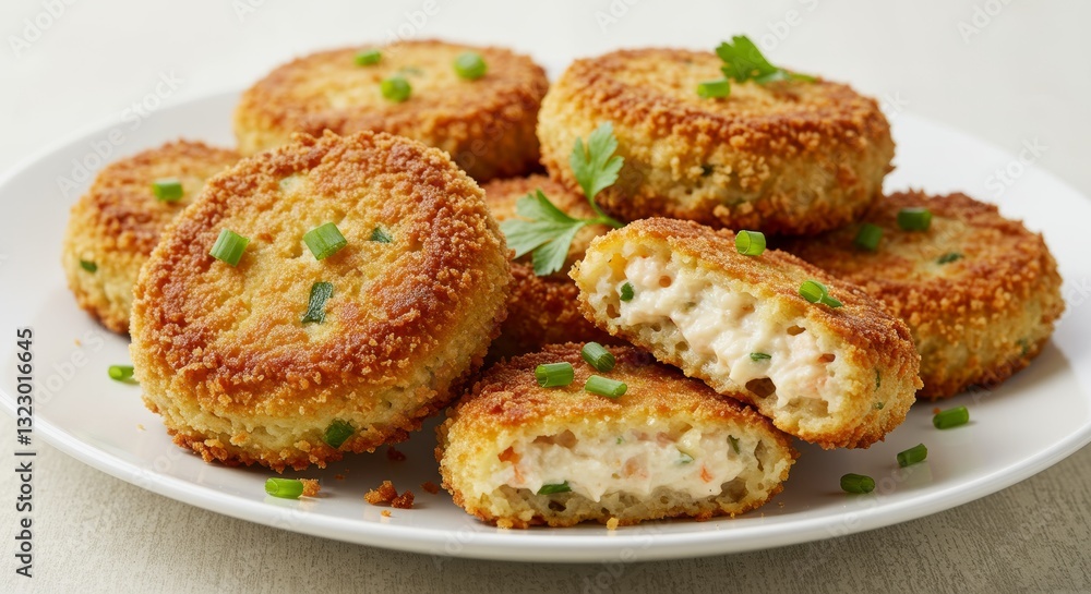 Golden Crispy Cakes: A culinary delight of golden-brown, perfectly cooked cakes arranged artfully on a pristine plate, inviting you to savor the satisfying crunch and taste. Golden Crispy Cakes: A culinary delight of golden-brown, perfectly cooked cakes arranged artfully on a pristine plate, inviting you to savor the satisfying crunch and taste.