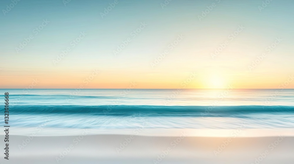 Obraz premium Seascape abstract background concept. A serene beach at sunset with gentle waves and a colorful sky reflecting tranquility.