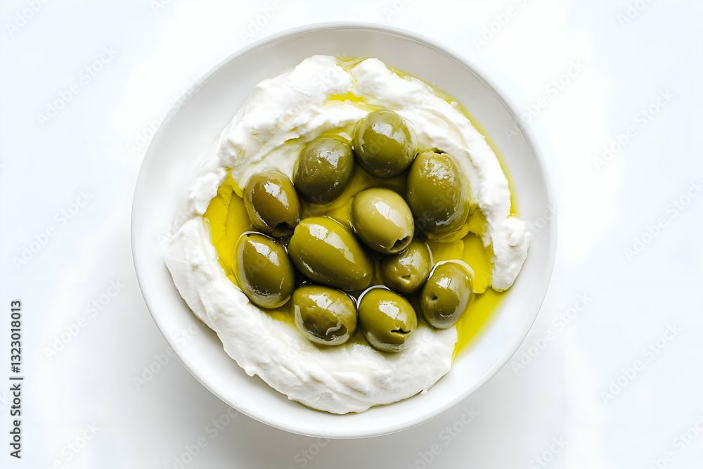 creamy labneh, topped with rich green olives