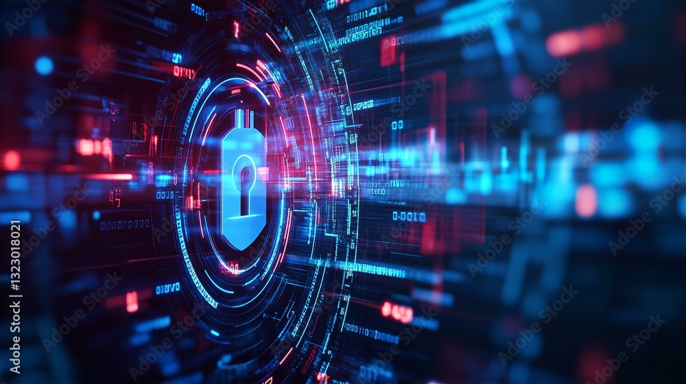 Cybersecurity Shield: Digital Data Protection Abstract Background Neon Blue Red Technology Network Security Concept Cybersecurity Shield: Digital Data Protection Abstract Background Neon Blue Red Technology Network Security Concept