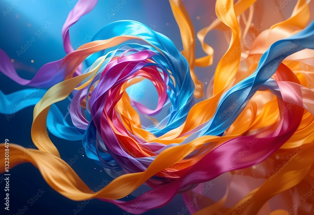 Obraz premium Vibrant swirling ribbons in motion. abstract colorful fabric art design. Ideal for creative backgrounds, artistic projects and dynamic visuals
