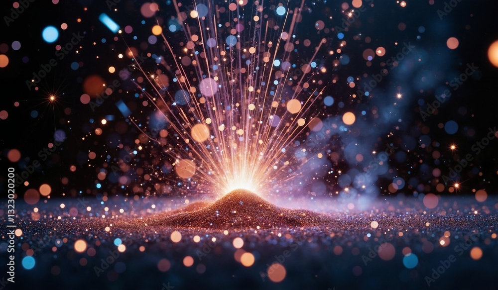 Obraz premium Vibrant abstract background with dynamic swoosh design combined with sparkling glitter and ethereal stardust in a mesmerizing array of colors and textures.