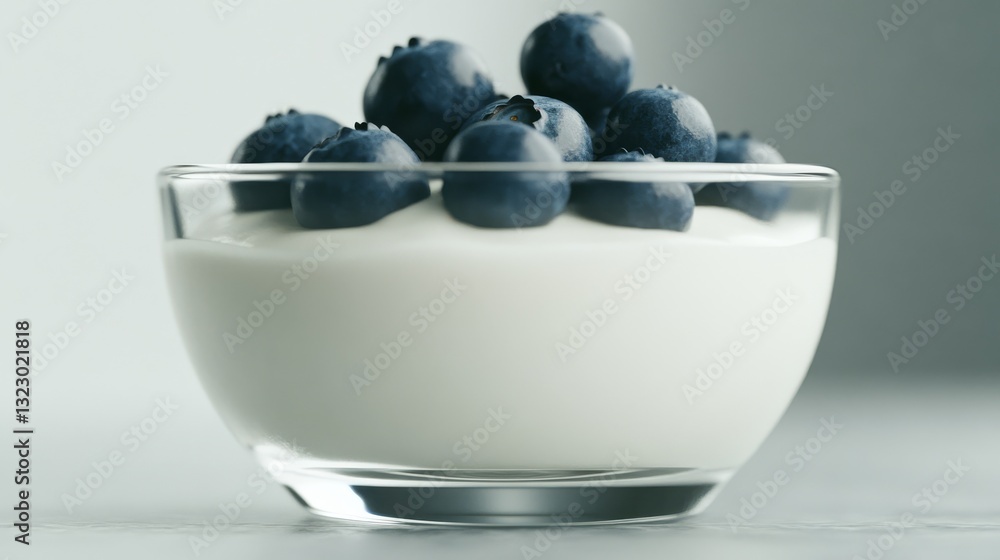 Yoghurt with blueberries in a bowl. Focus on yoghurt copy space. Yoghurt with blueberries in a bowl. Focus on yoghurt copy space.