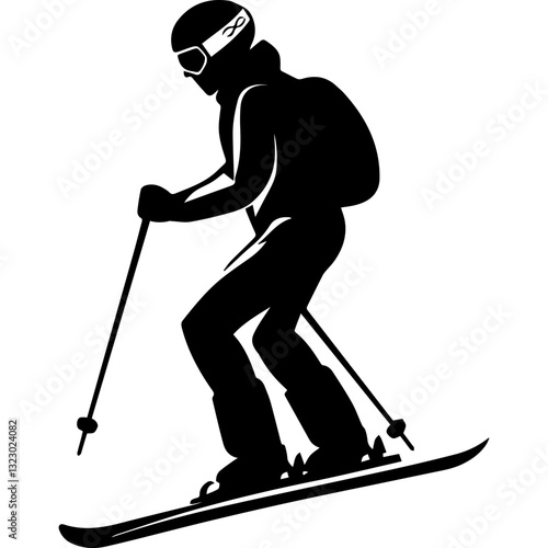 Black Skier Silhouette Graphics for Winter Sports Designs
