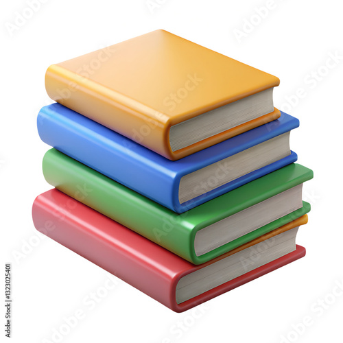 3D Stack of Closed Books. Set of Educational Literature. Isolated on white background. Cartoon plastic style icon