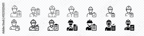 Worker with Hard Hat and Clipboard Icon – Inspection and Safety Checks
