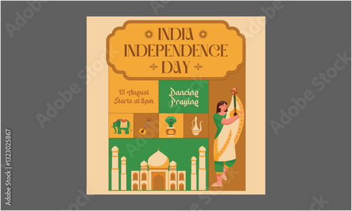 India Independence Day Socials Media. Happy Independence day India, Flyer design of 15th August, freedom day of India, vector illustration