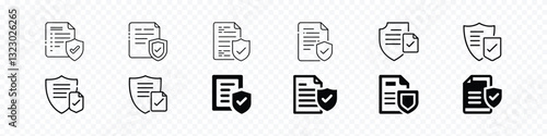 Protection and Coverage Icon – Shield with Document, shield combined with a document, symbolizing protection and coverage icon