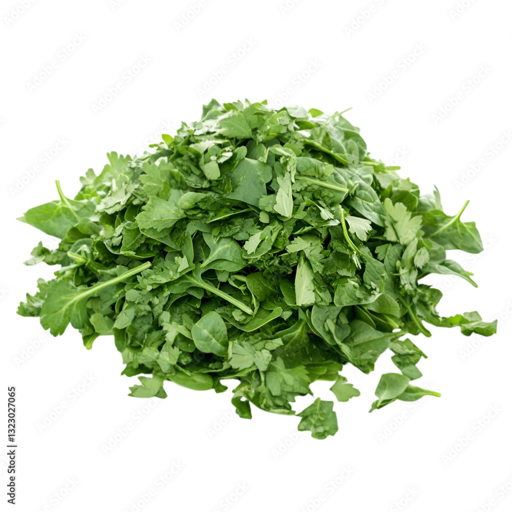 Bunch of fresh spinach leaves isolated white and transparent background. PNG cutout. Bunch of fresh spinach leaves isolated white and transparent background. PNG cutout.