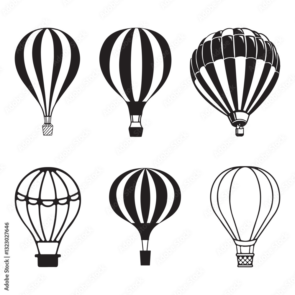 Obraz premium Hot air balloon black and white vector 