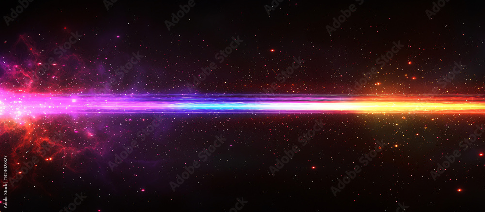 Obraz premium Laser beam bright abstract sparkle. Speeding light train over darkness. Light path due to acceleration speed on night road.