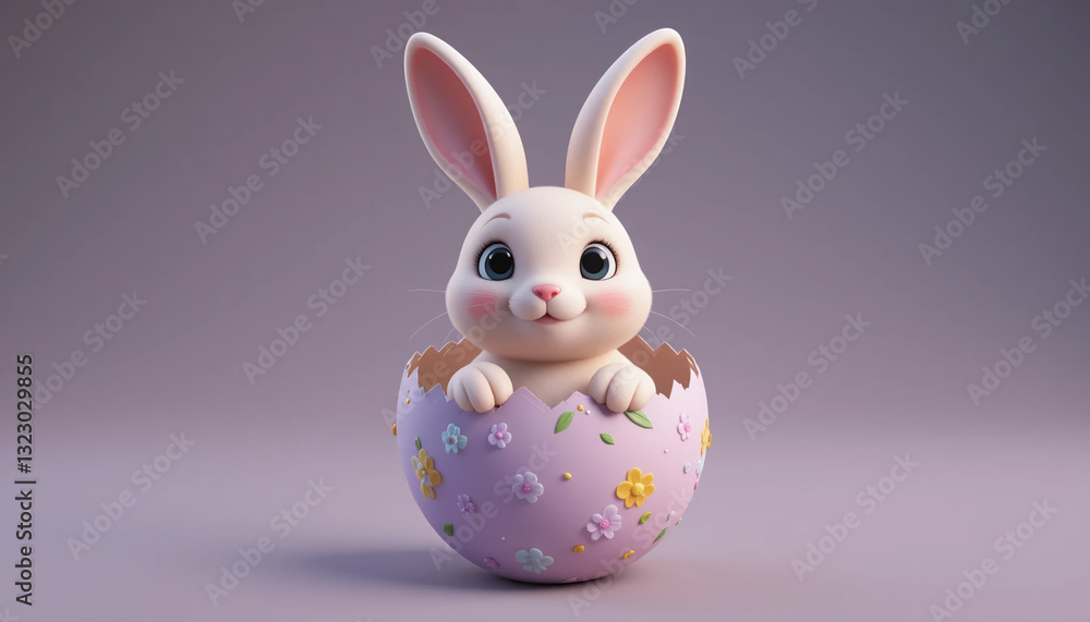 Cute cartoon rabbit emerging from colorful egg, surrounded by flowers. This delightful character brings joy and whimsy, perfect for springtime themes Cute cartoon rabbit emerging from colorful egg, surrounded by flowers. This delightful character brings joy and whimsy, perfect for springtime themes