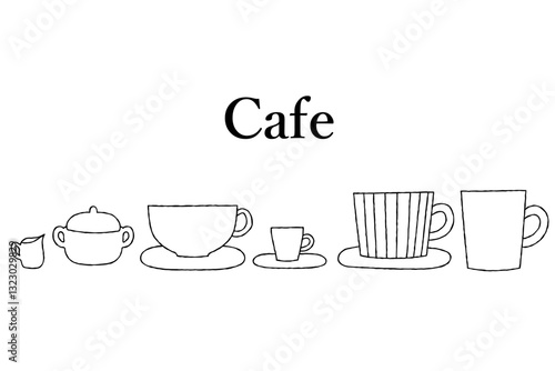 カフェ　喫茶店　イラスト　ホットドリンク　白黒　線画