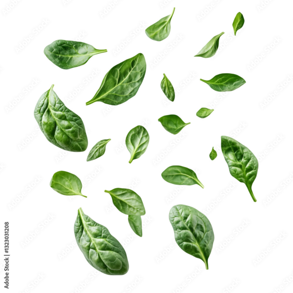 Naklejka premium Bunch of fresh spinach leaves isolated white and transparent background. PNG cutout.