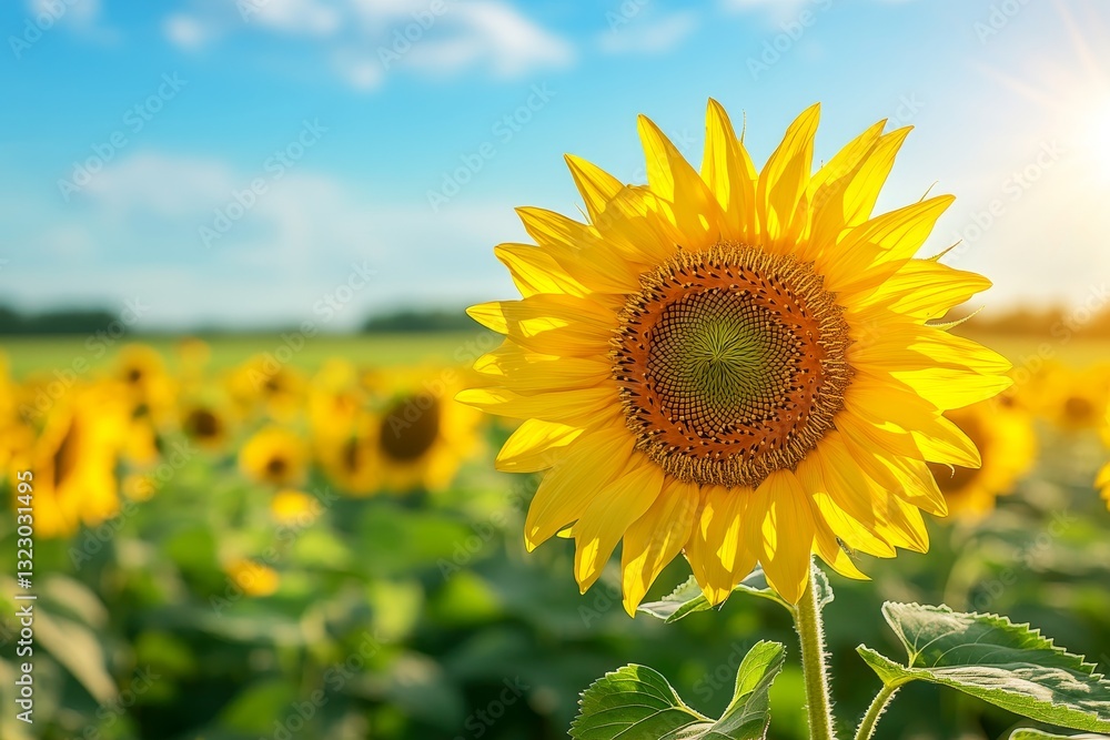 Sunny sunflower field, vibrant bloom, summer day Sunny sunflower field, vibrant bloom, summer day