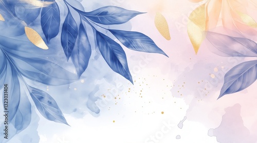 Blue watercolor botanical motif frames the edge of a bright background perfect for delicate stationery or gentle social media posts.
