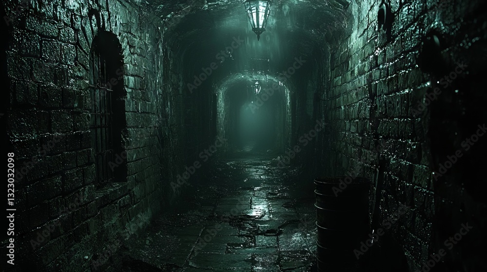 Dark and Mysterious Underground Corridor with Atmospheric Lighting