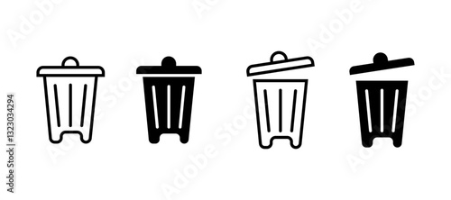 Trash Can Icons Open, Closed, Black, White, Delete Symbol
