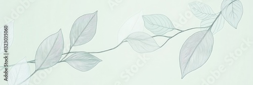 Botanical line art with soft green background and elegant leaf motifs reflecting modern eco-friendly design principles