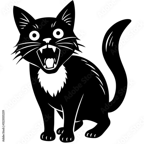 A cat making a silly scared face silhouette vector illustration