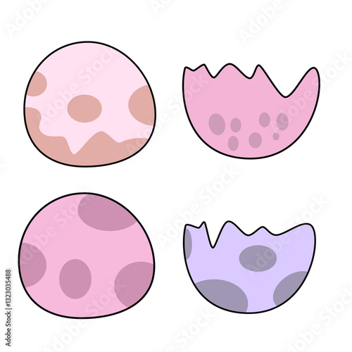 Dinosaurs in flat cartoon style. Dinosaur vector illustration. Super Cute dinosaurs on white background.
Children's collection includes cute dinosaurs, palm trees, volcanoes. Cute prehistoric dinosaur