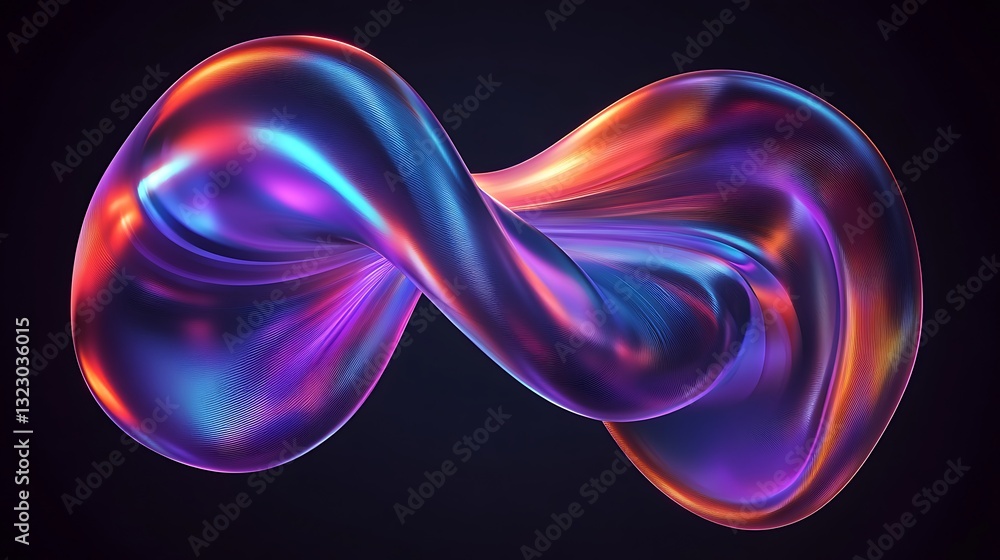 Naklejka premium Abstract fluid holographic iridescent purple curved wave in dark background 3d render. Gradient design element for backgrounds, wallpapers, posters and covers.