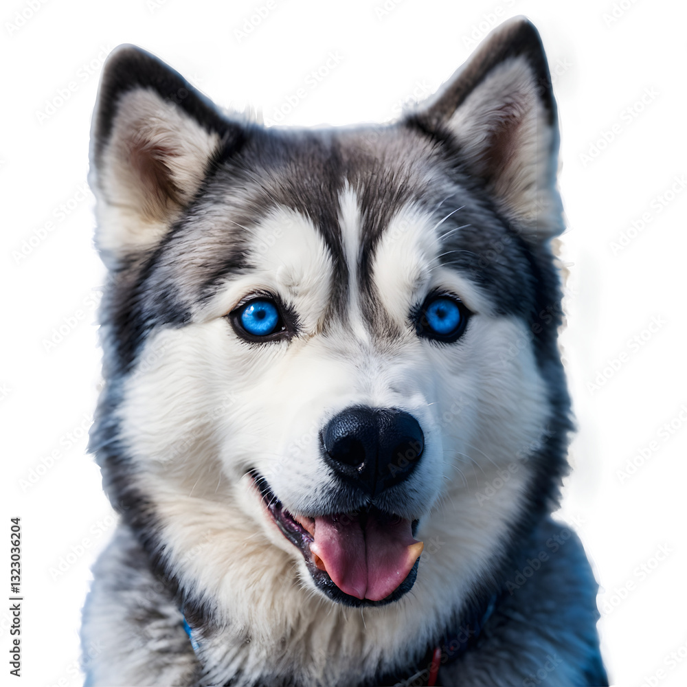 Husky dog with icy blue eyes, fluffy winter fur, friendly expression, hyper detail photography, soft light, portrait, realistic Husky dog with icy blue eyes, fluffy winter fur, friendly expression, hyper detail photography, soft light, portrait, realistic