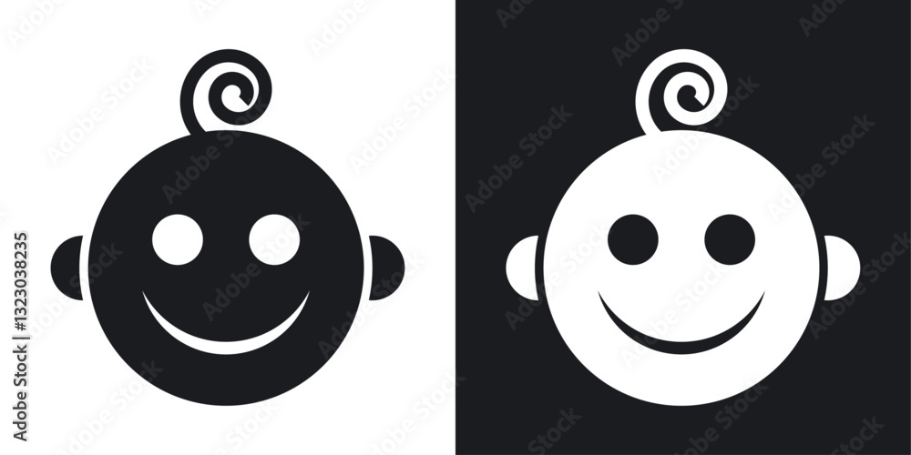 Child head icons set in flat filled style. Child head icons set in flat filled style.